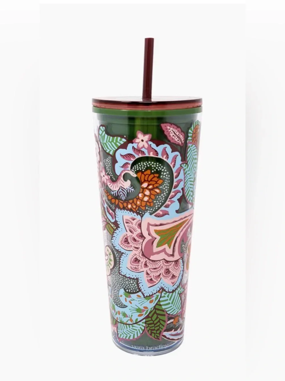 Vera Bradley Double Wall Tumbler with Straw in Leaf Me Not Paisley